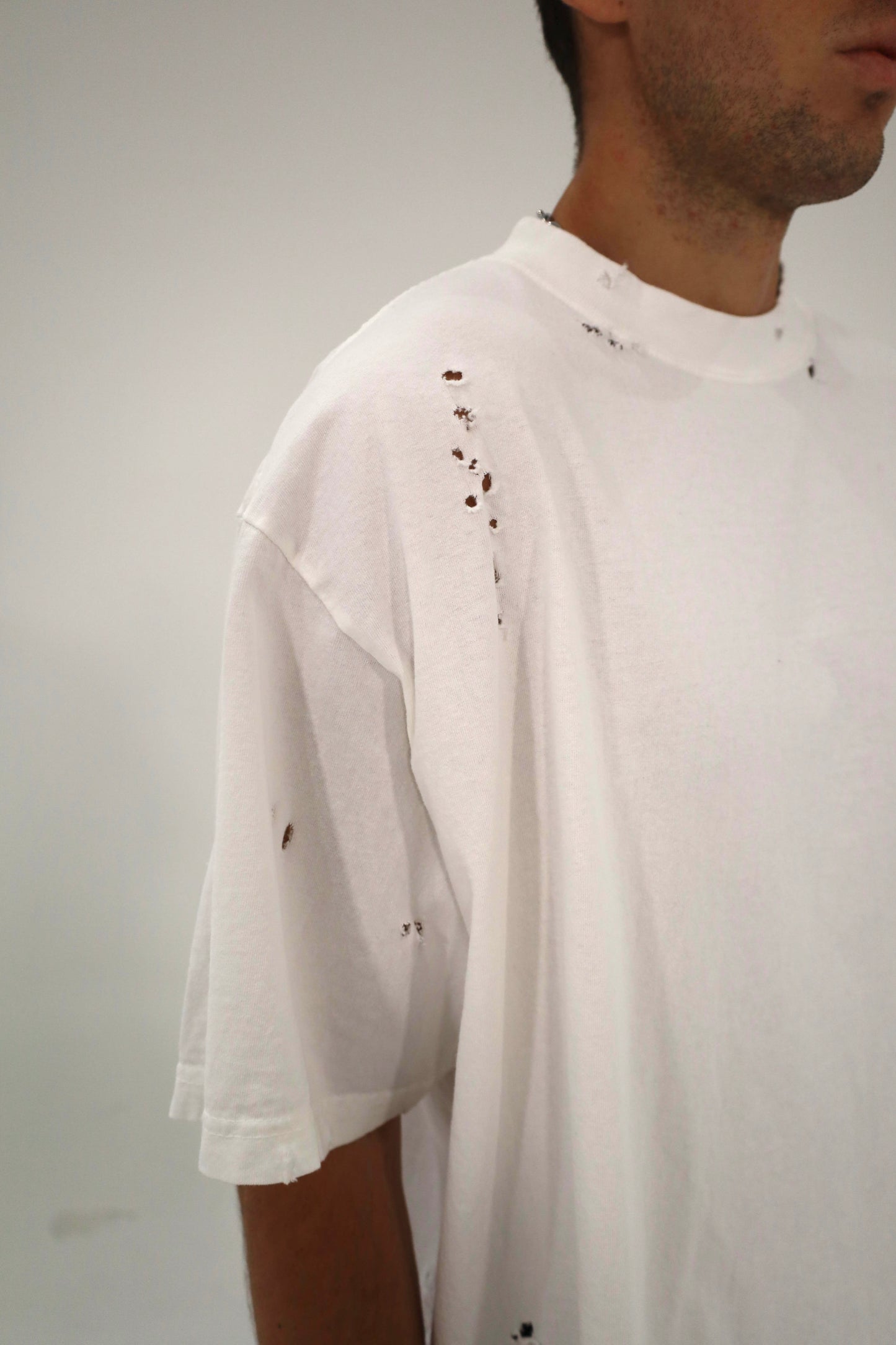 Distressed Crop T-Shirt (White)