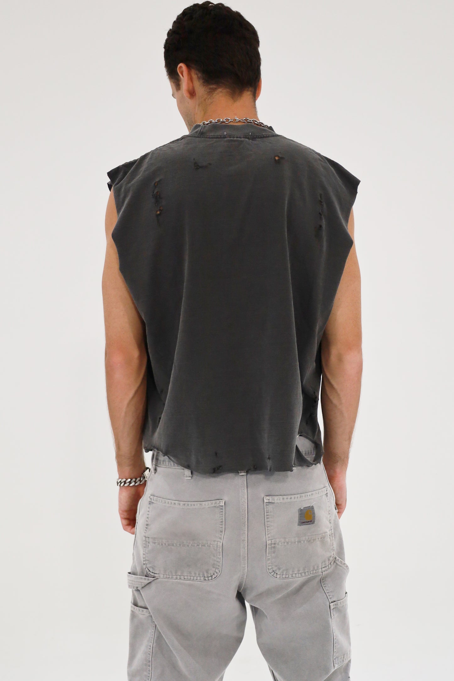 Distressed Cropped Muscle Shirt (Pepper)