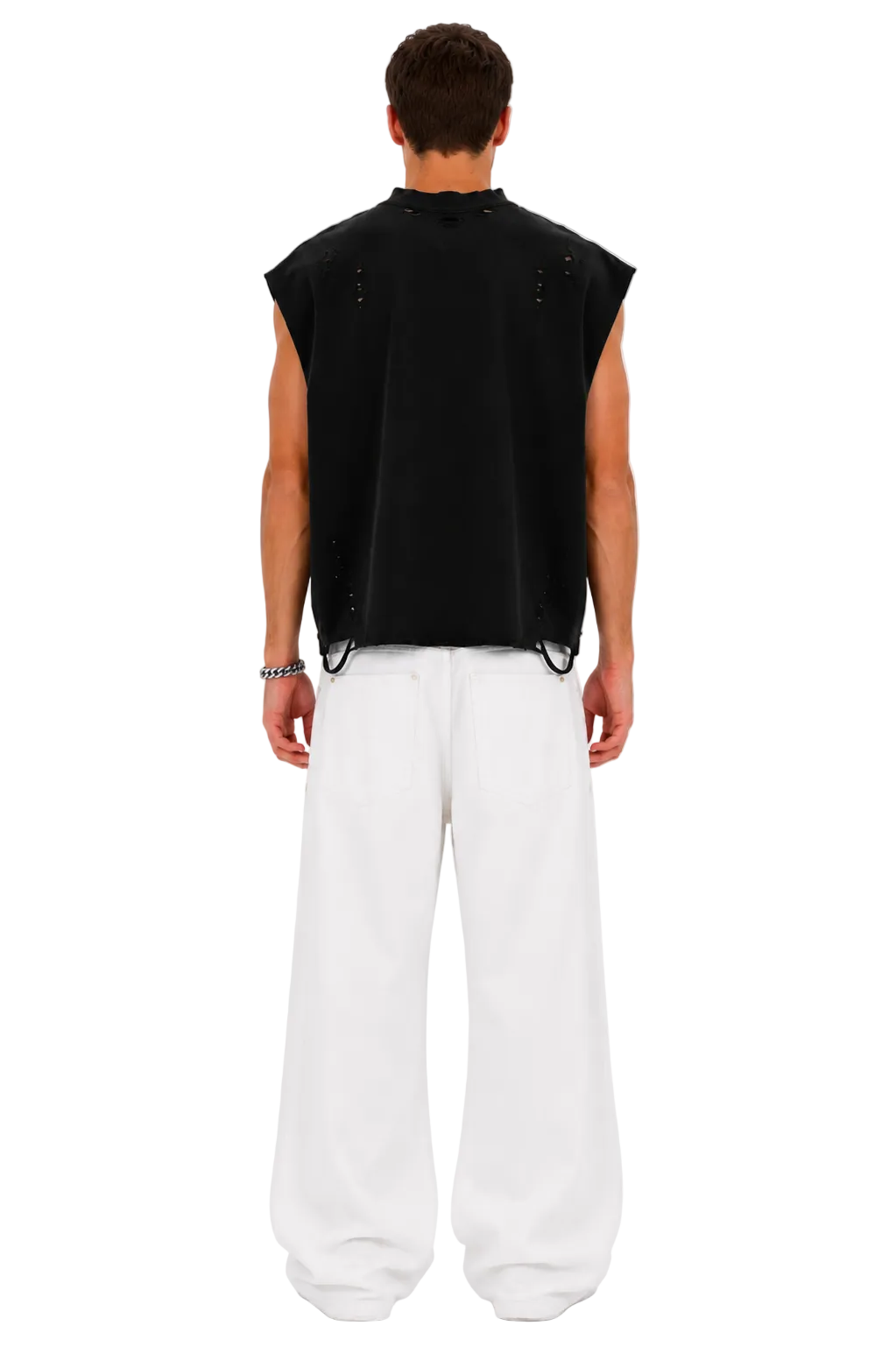 Distressed Cropped Muscle Shirt (Black)