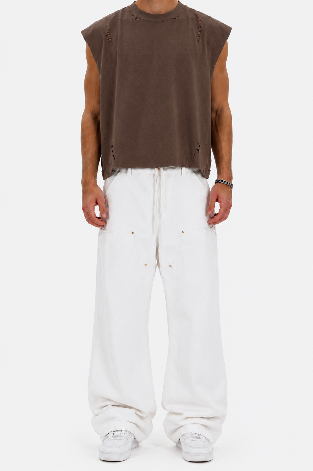 Distressed Cropped Muscle Shirt (Mocha)