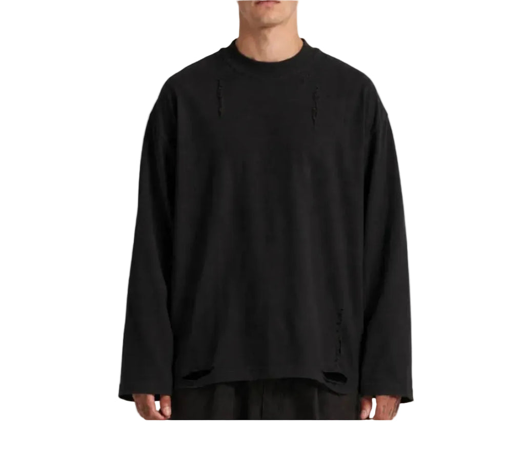 Distressed Oversized Long Sleeve (Black)