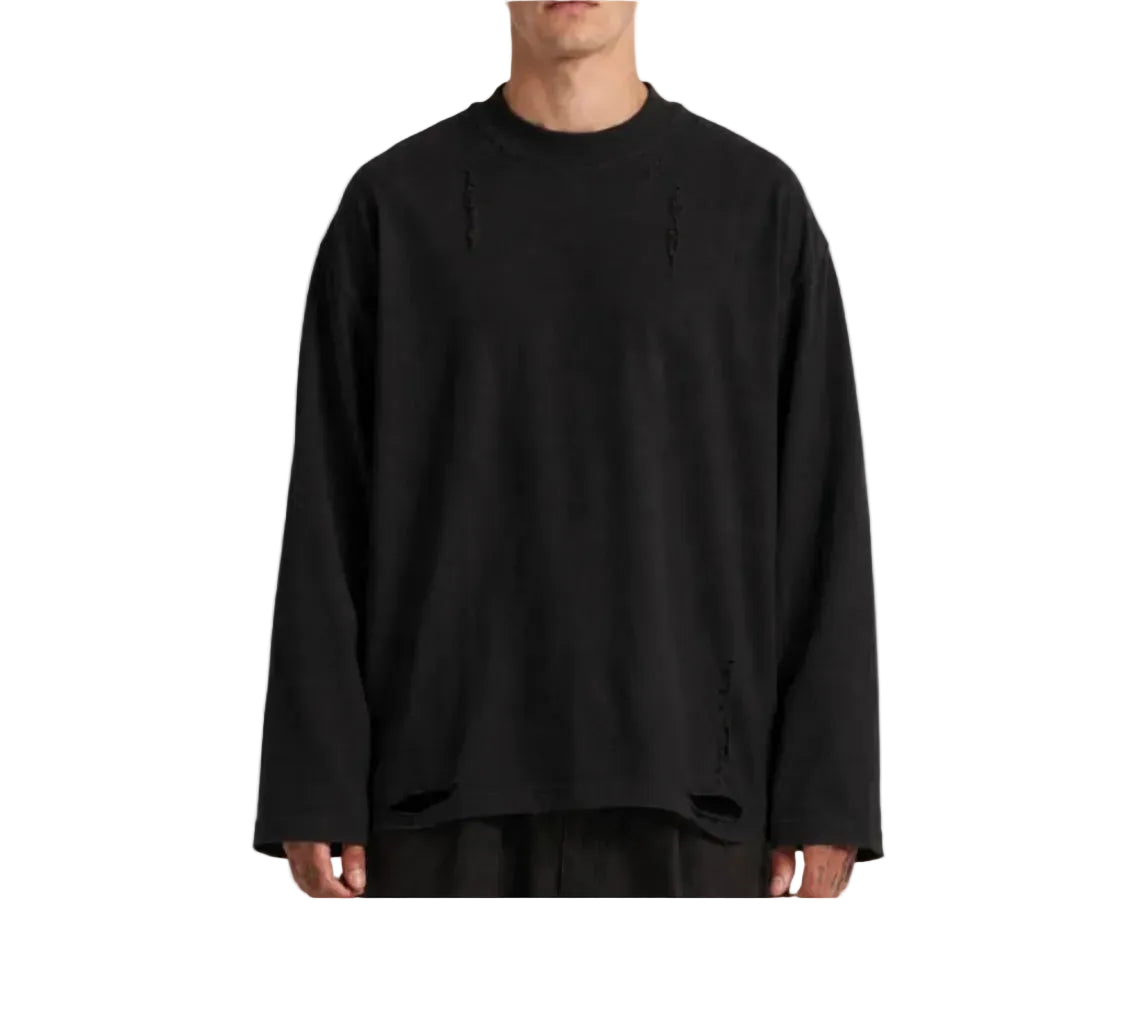Distressed Oversized Long Sleeve (Black)