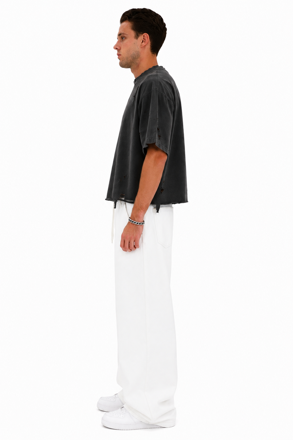 Distressed Crop T-Shirt (Pepper)