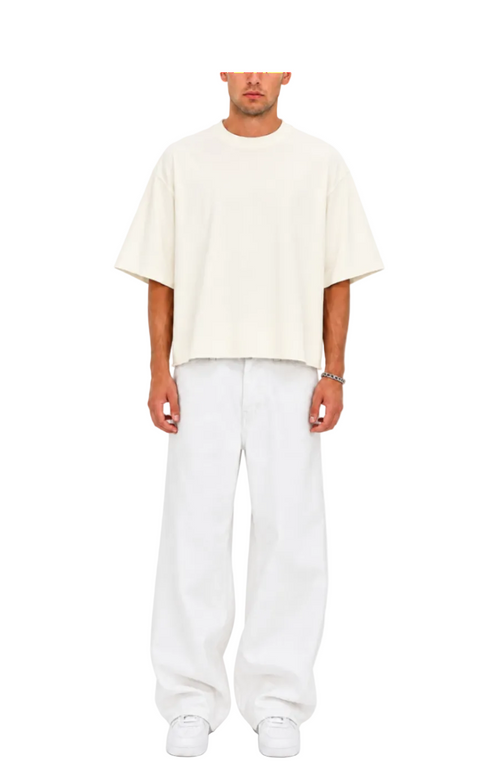 Cropped Oversized T-Shirt (Cream)