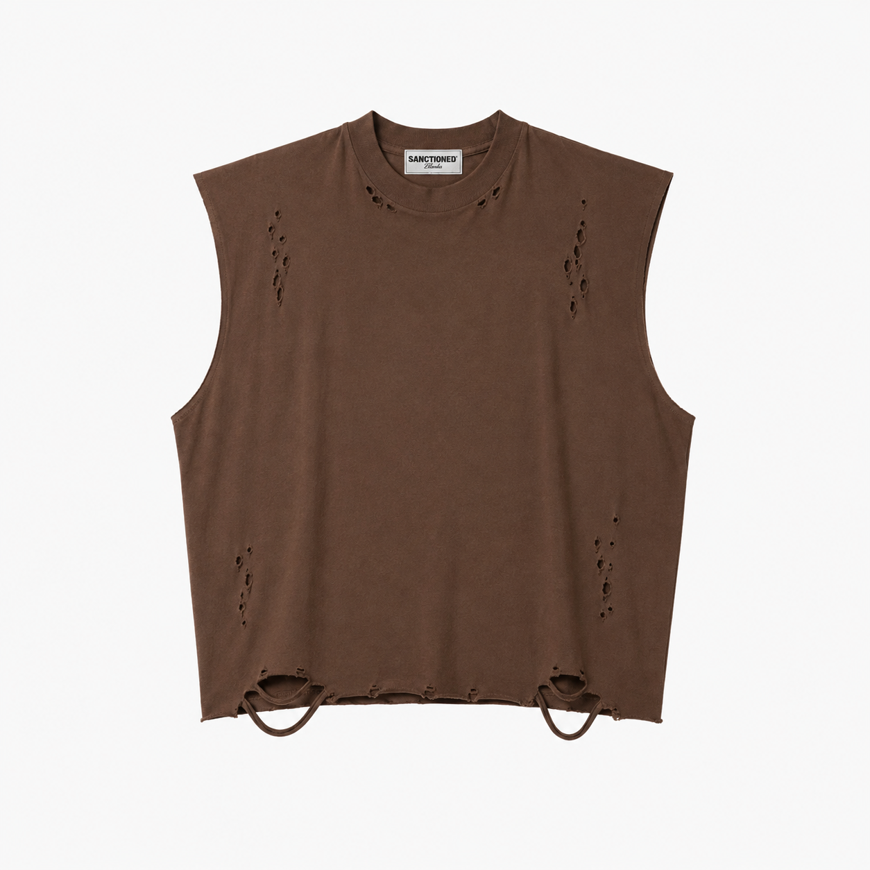 Distressed Cropped Muscle Shirt (Mocha)