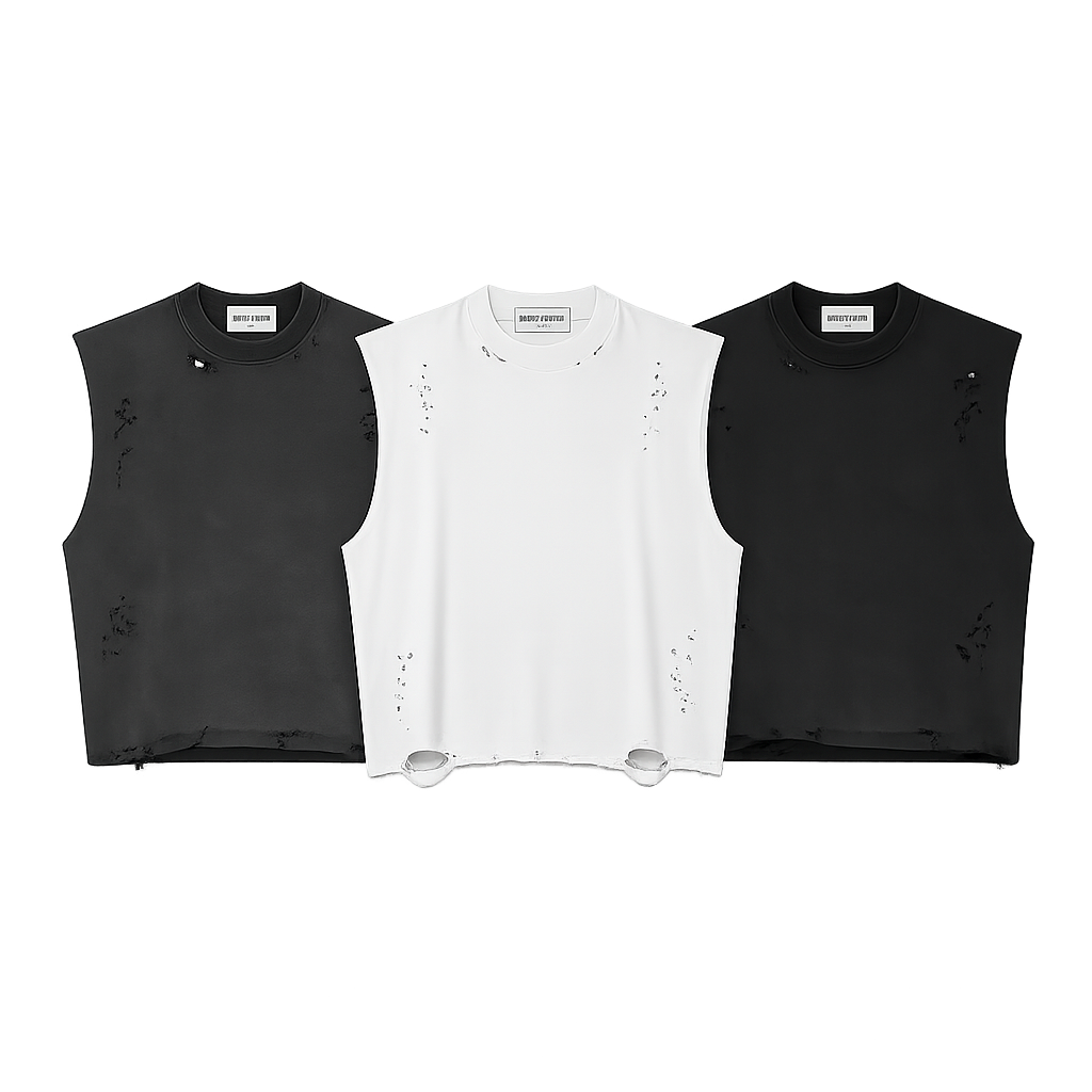 Distressed Cropped Muscle Tee 3-Pack