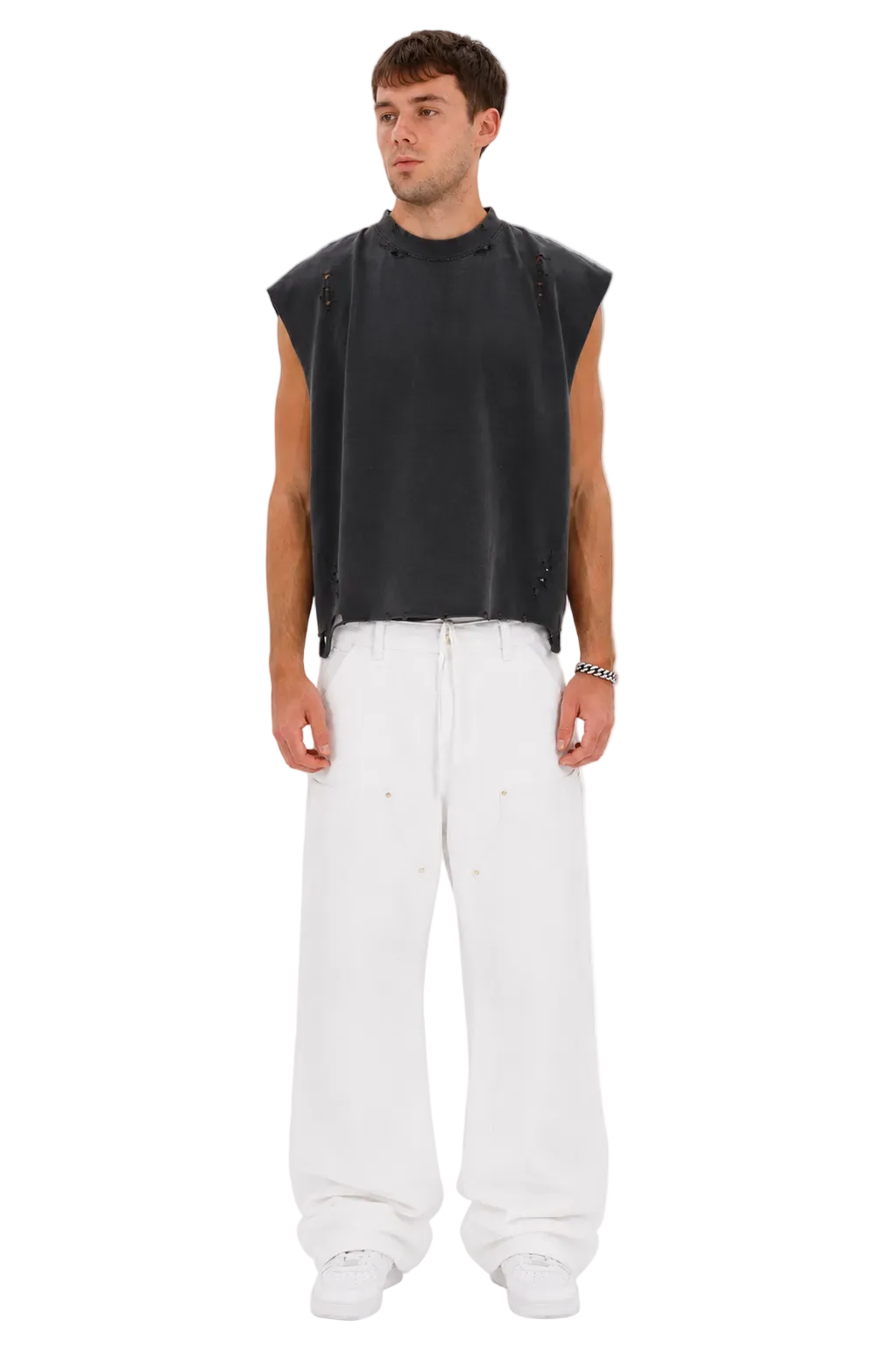 Distressed Cropped Muscle Shirt (Pepper)