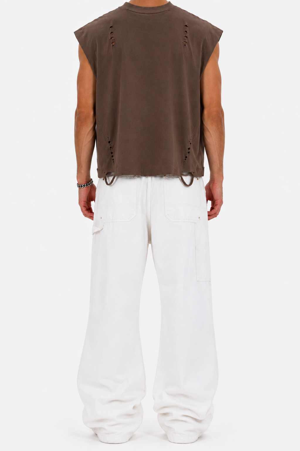 Distressed Cropped Muscle Shirt (Mocha)
