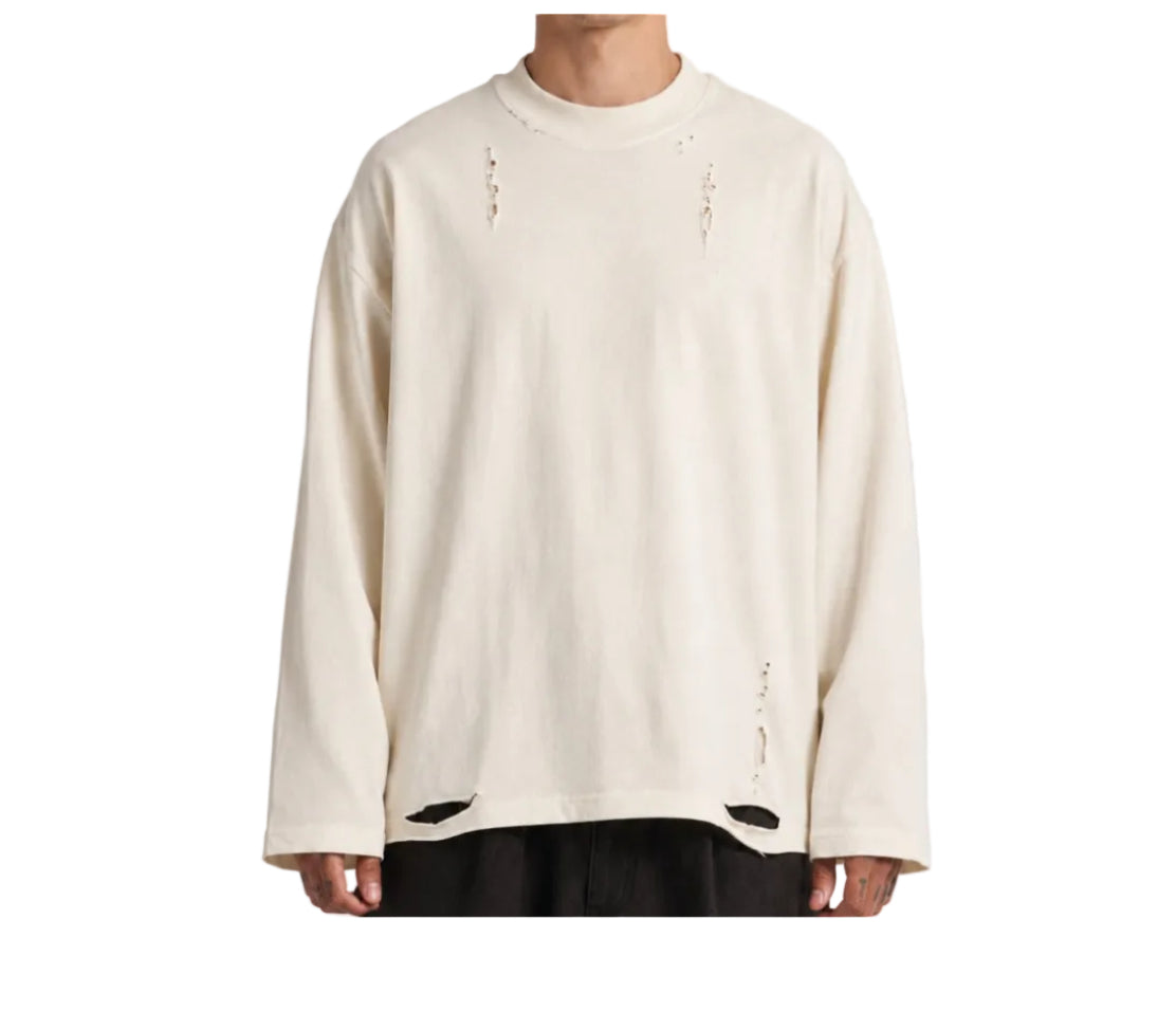 Distressed Oversized Long Sleeve (Cream)