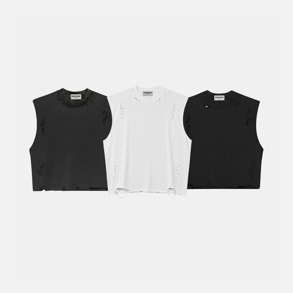 Distressed Cropped Muscle Tee 3-Pack