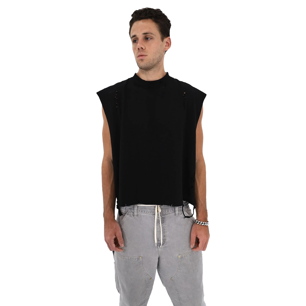 Distressed Cropped Muscle Shirt (Black)