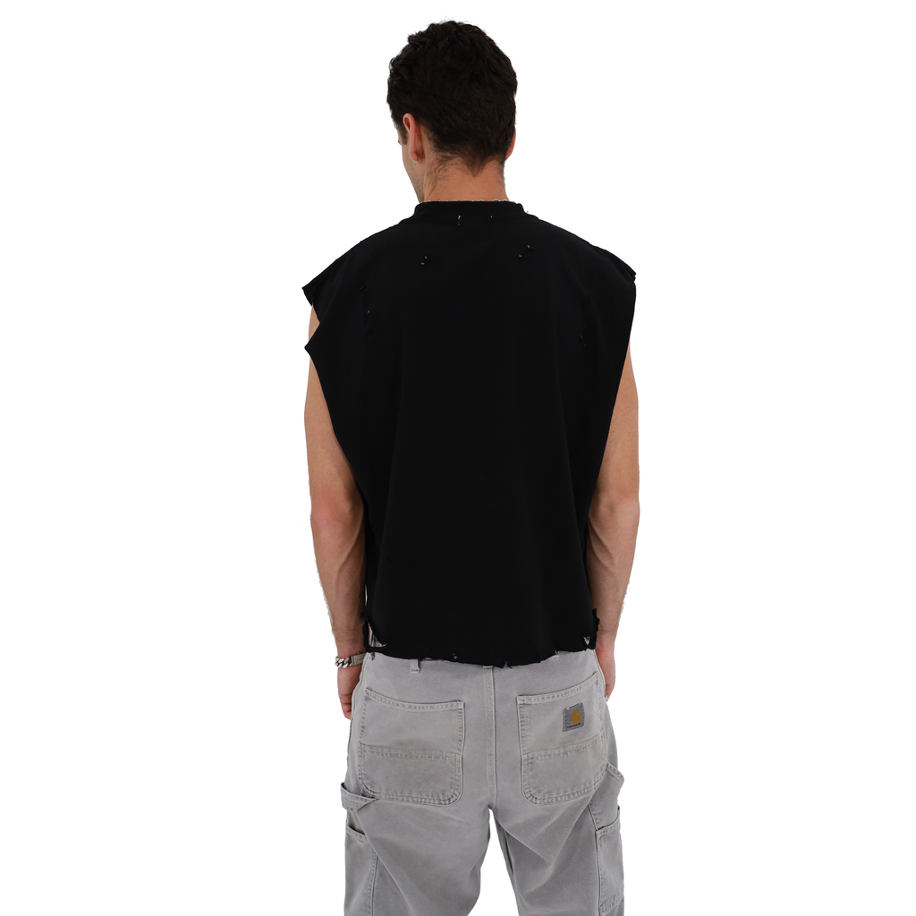Distressed Cropped Muscle Shirt (Black)