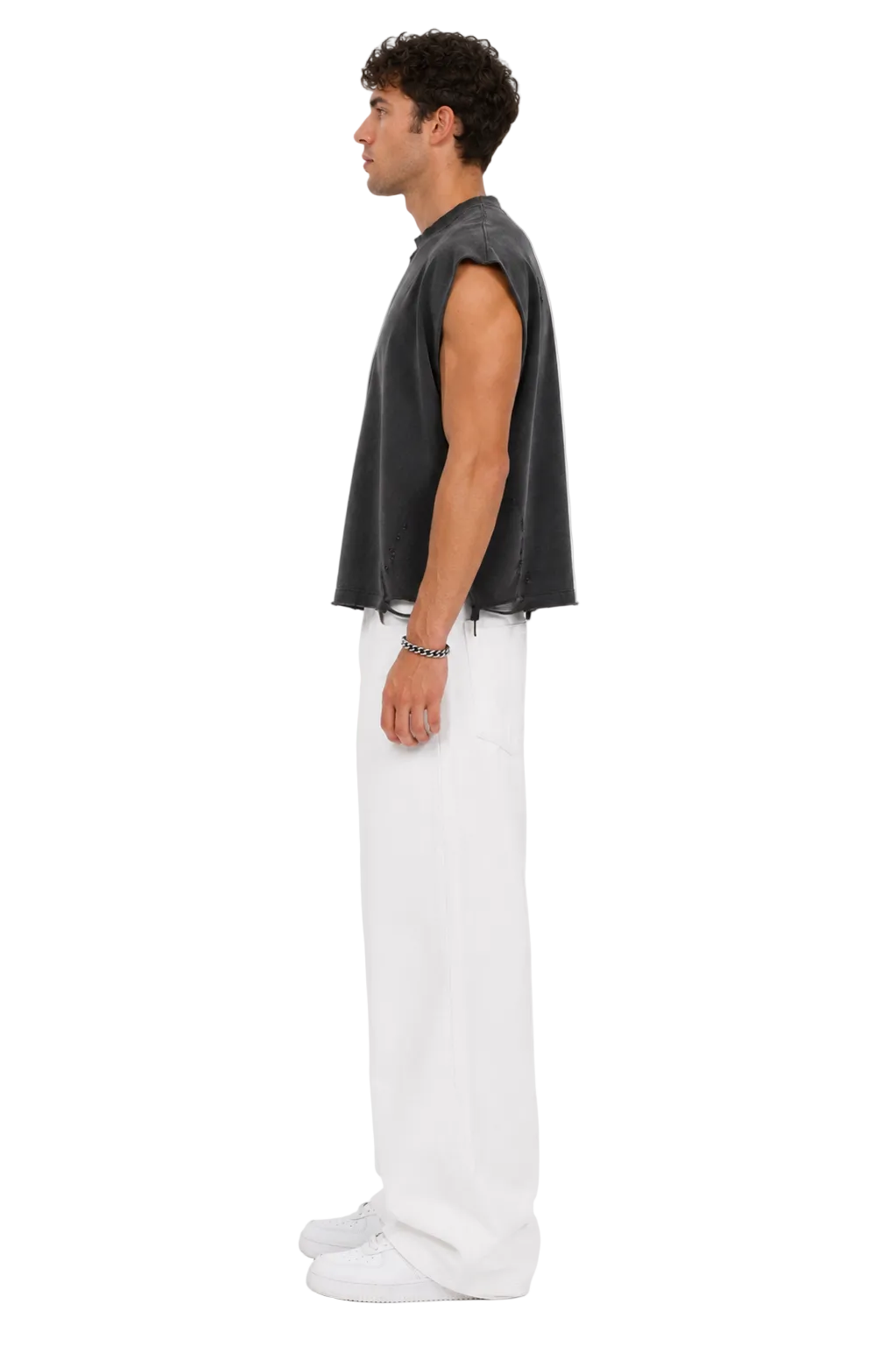 Distressed Cropped Muscle Shirt (Pepper)