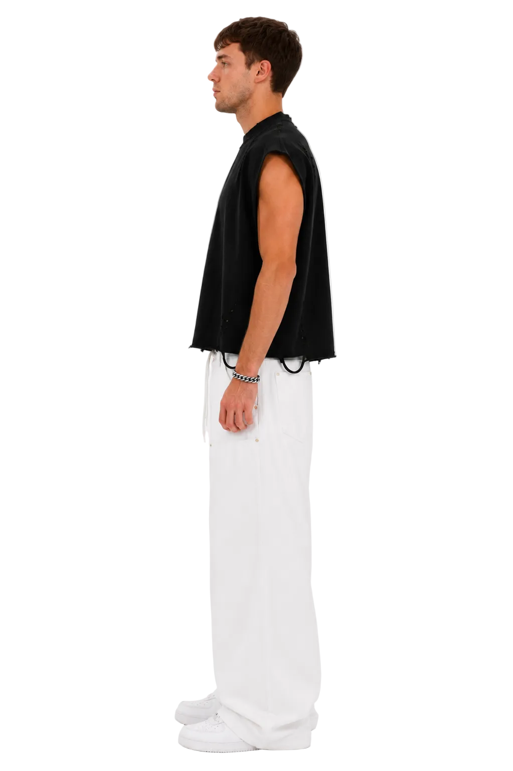 Distressed Cropped Muscle Shirt (Black)