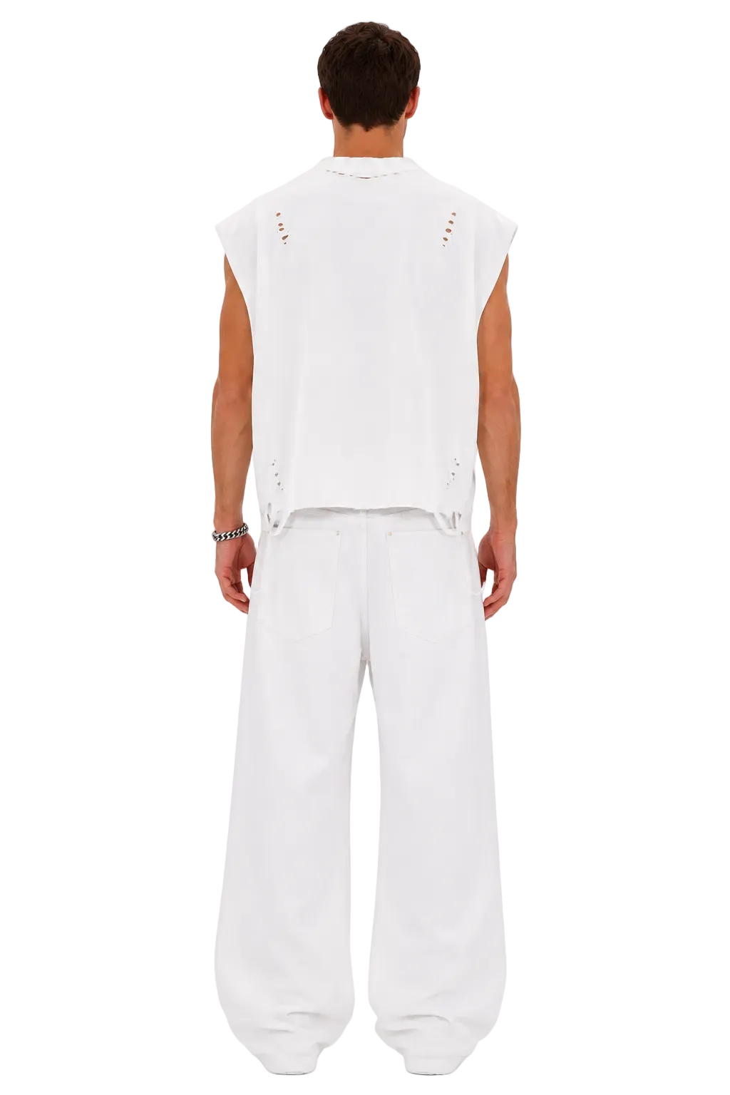 Distressed Cropped Muscle Shirt (White)