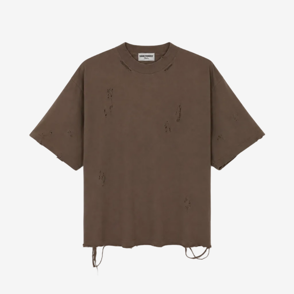 Distressed Oversized T Shirt (Mocha)
