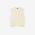 Distressed Cropped Muscle Shirt (Cream)