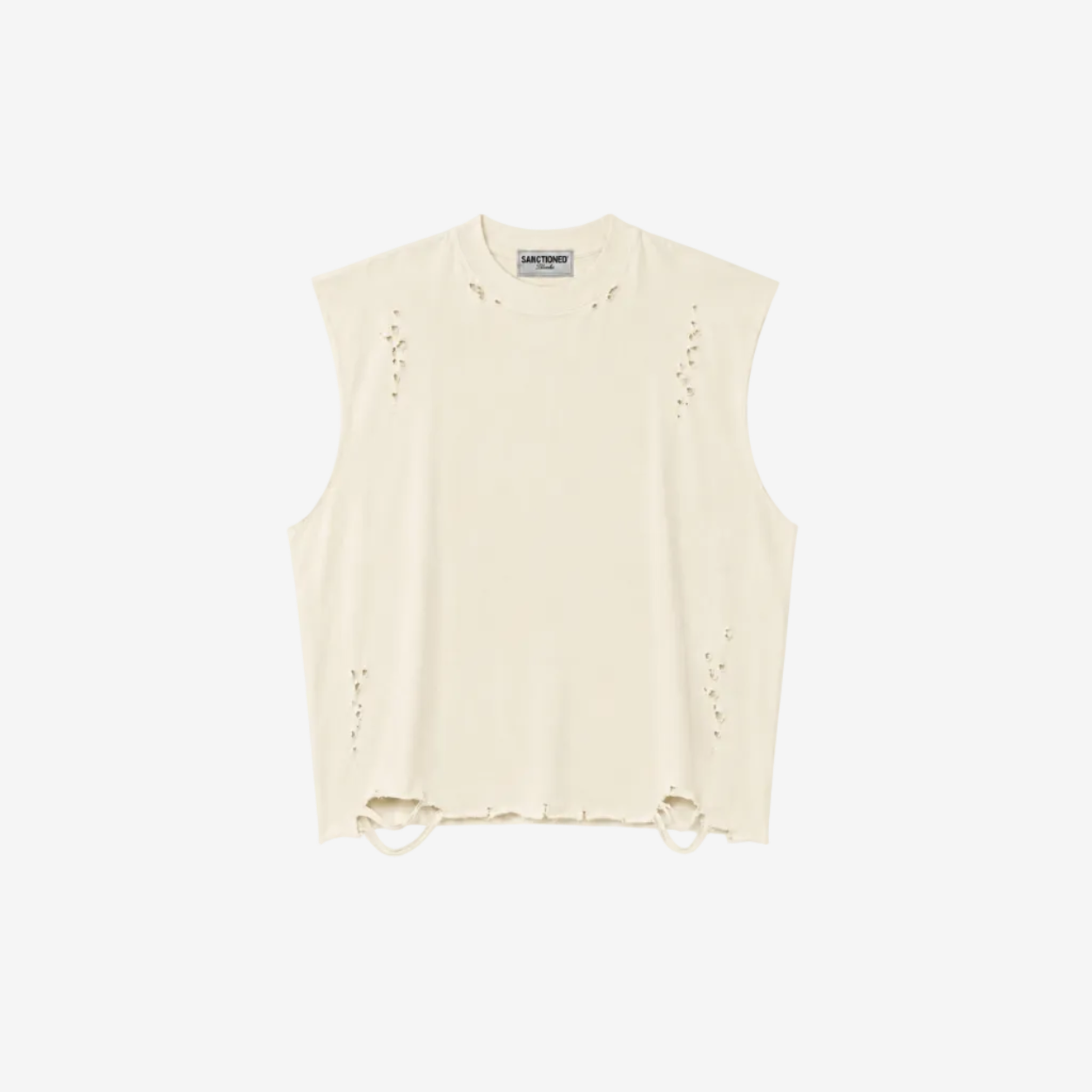 Distressed Cropped Muscle Shirt (Cream)