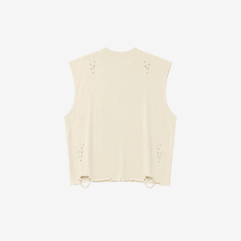 Distressed Cropped Muscle Shirt (Cream)
