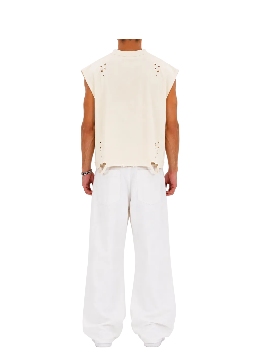 Distressed Cropped Muscle Shirt (Cream)