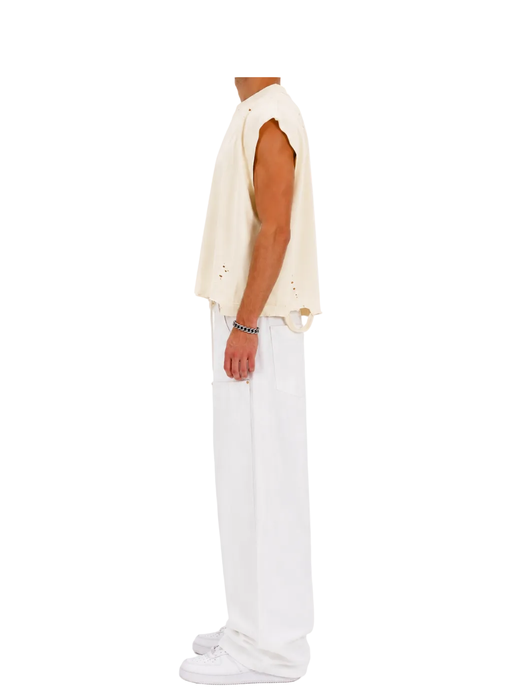 Distressed Cropped Muscle Shirt (Cream)