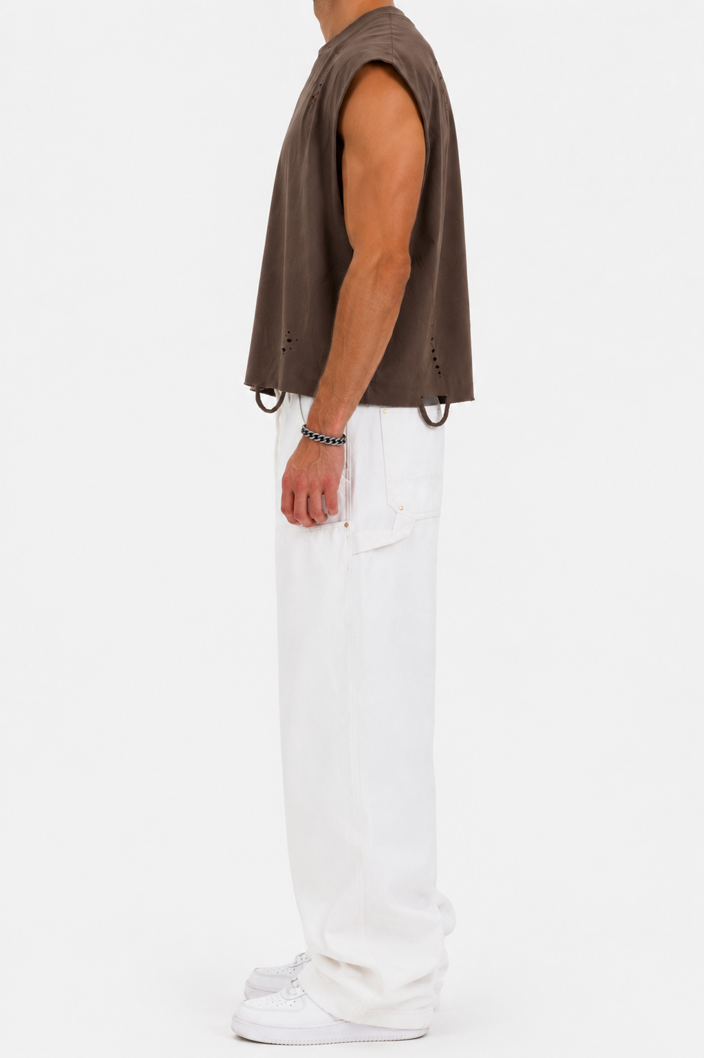 Distressed Cropped Muscle Shirt (Mocha)