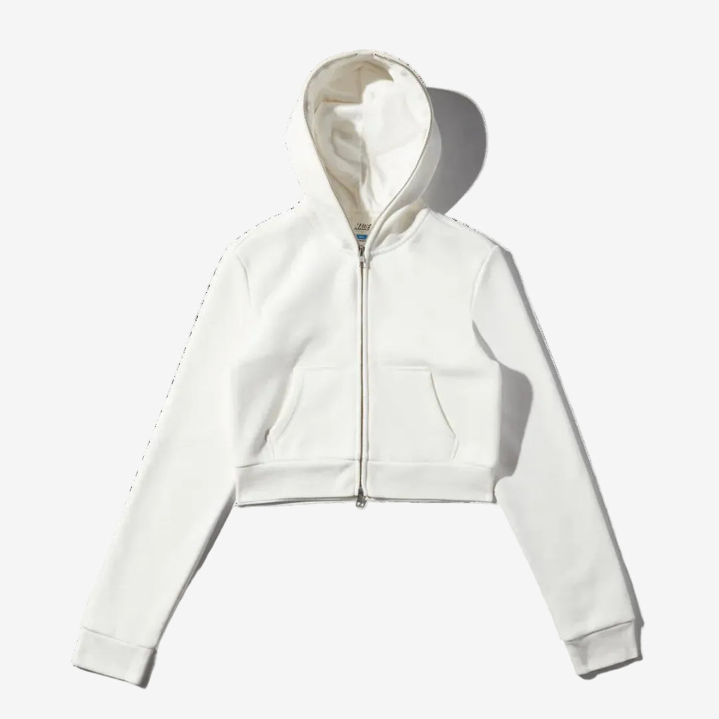 CROPPED FULL ZIP BODY BAG HOODIE (White)