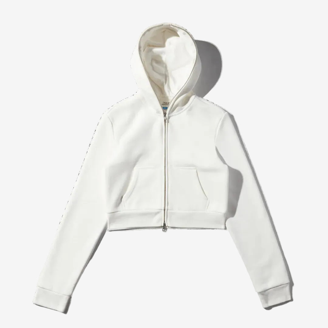 CROPPED FULL ZIP BODY BAG HOODIE (White)