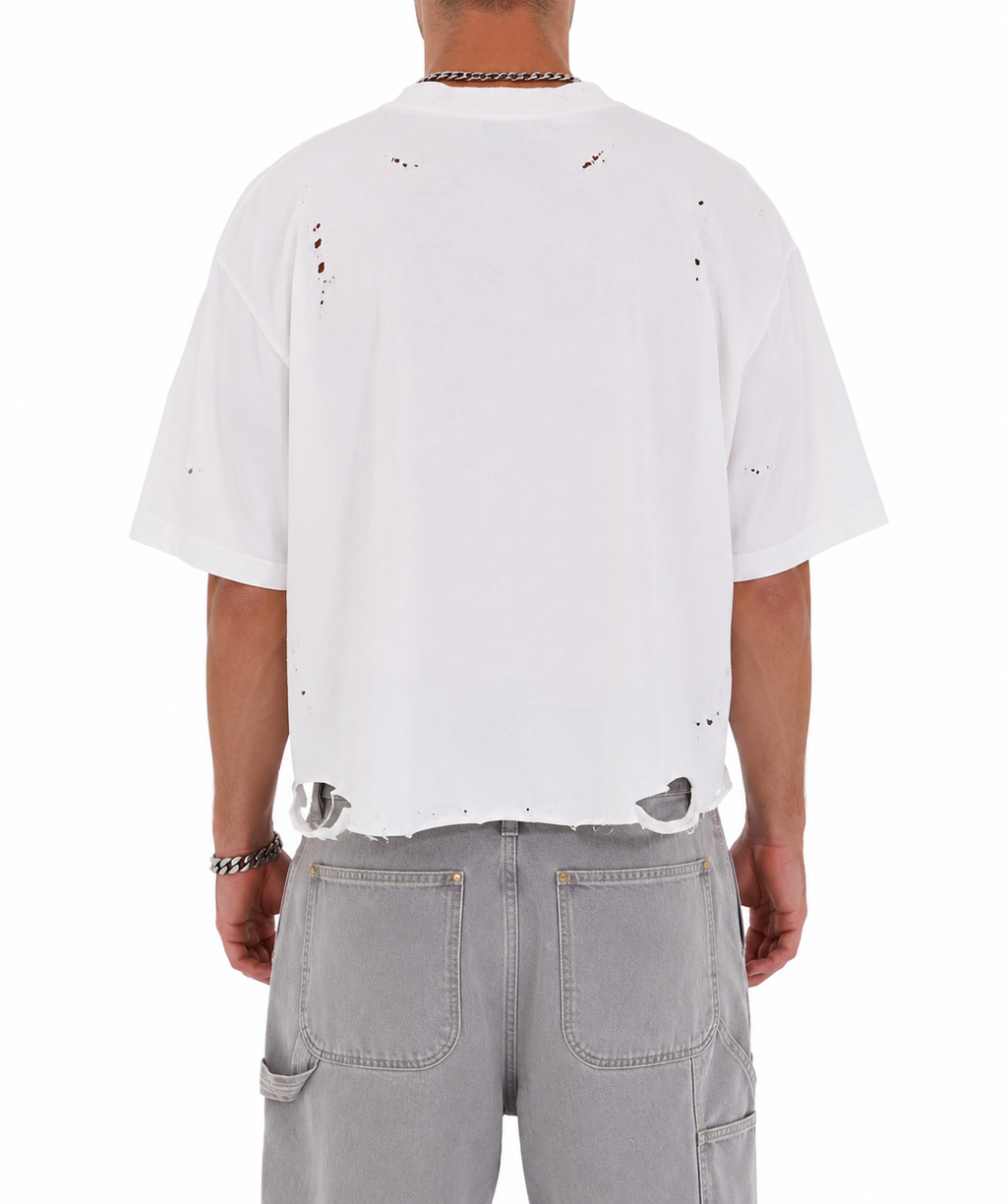 Distressed Crop T-Shirt (White)