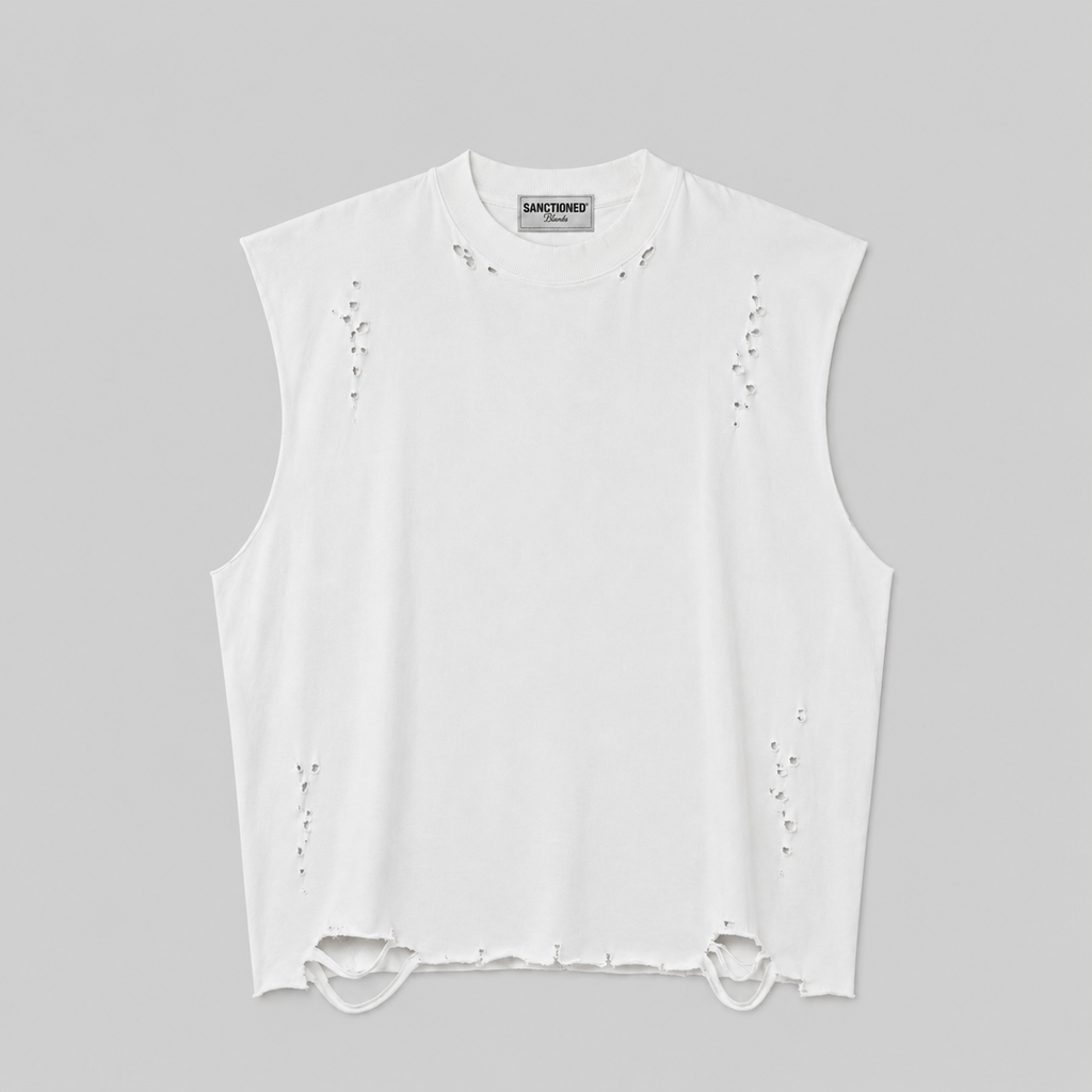 Distressed Cropped Muscle Shirt (White)