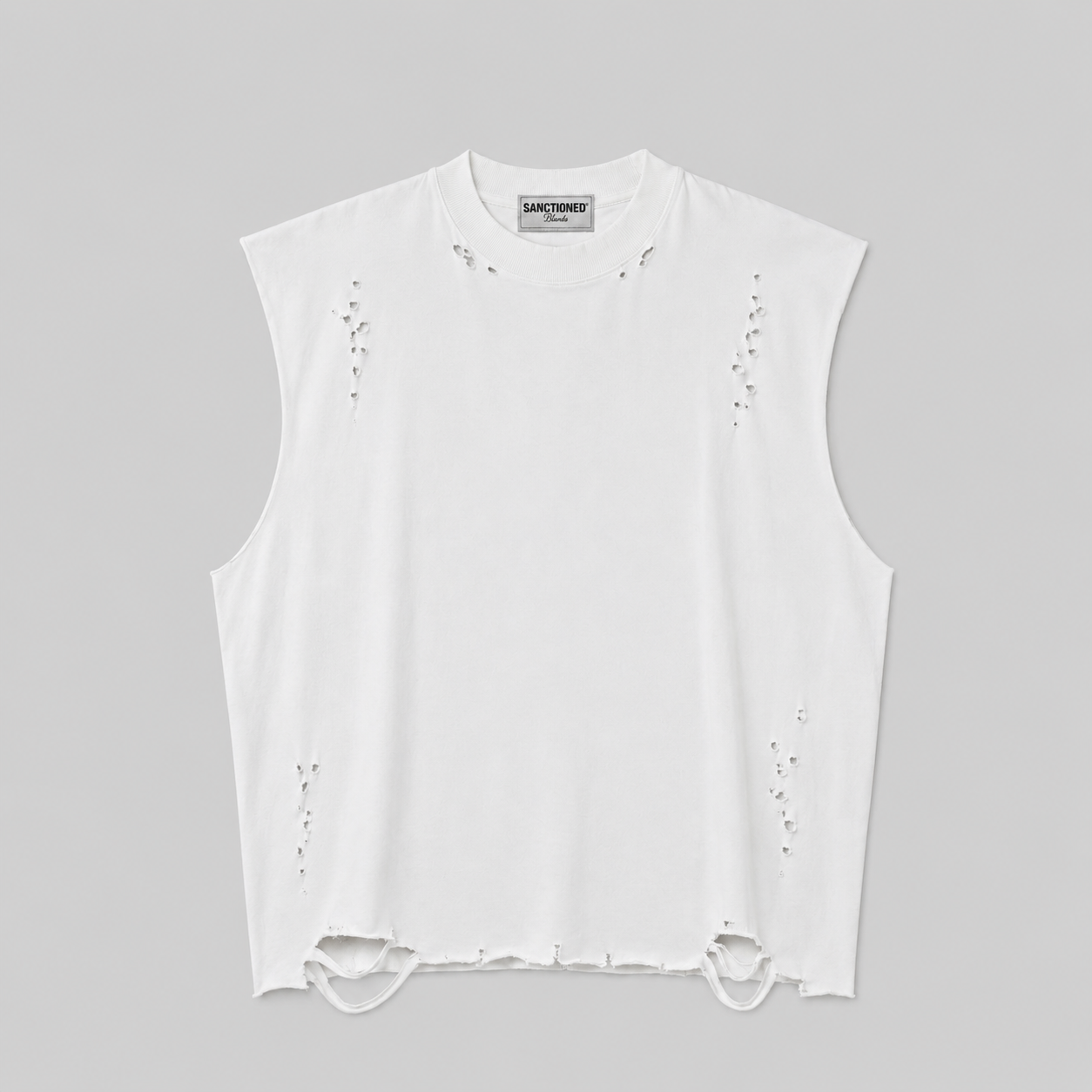 Distressed Cropped Muscle Shirt (White)