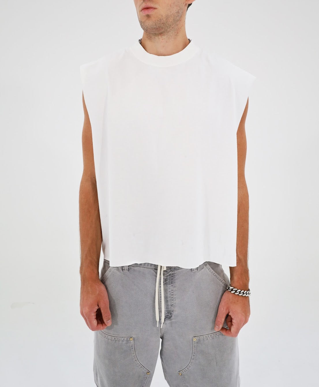 Cropped Muscle Shirt (White)