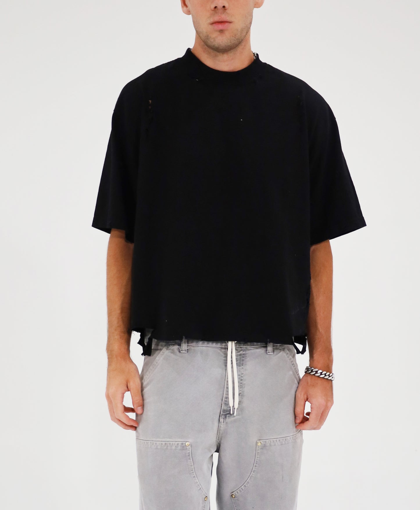 Distressed Crop T-Shirt (Black)