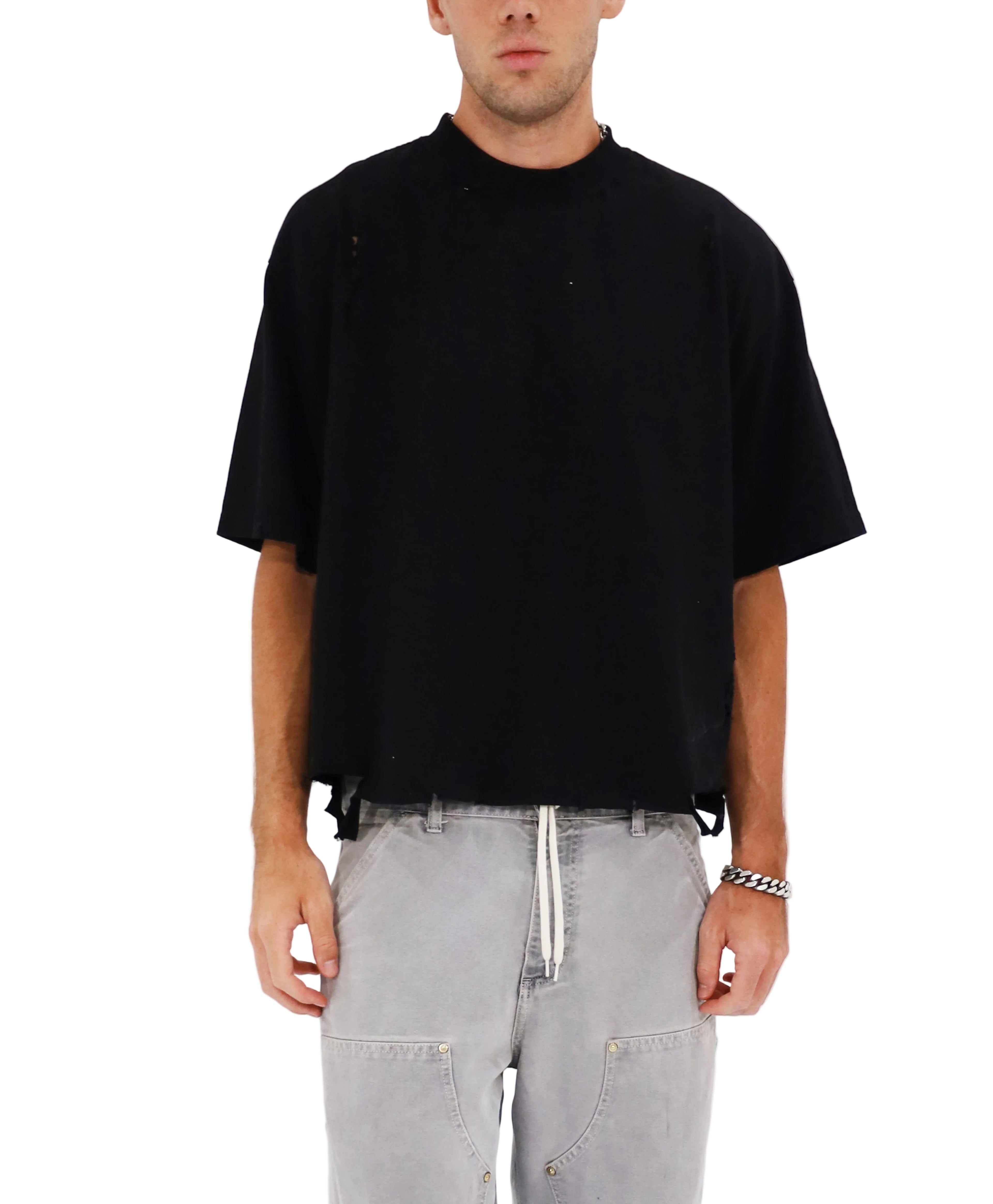 Distressed Crop T-Shirt (Black)
