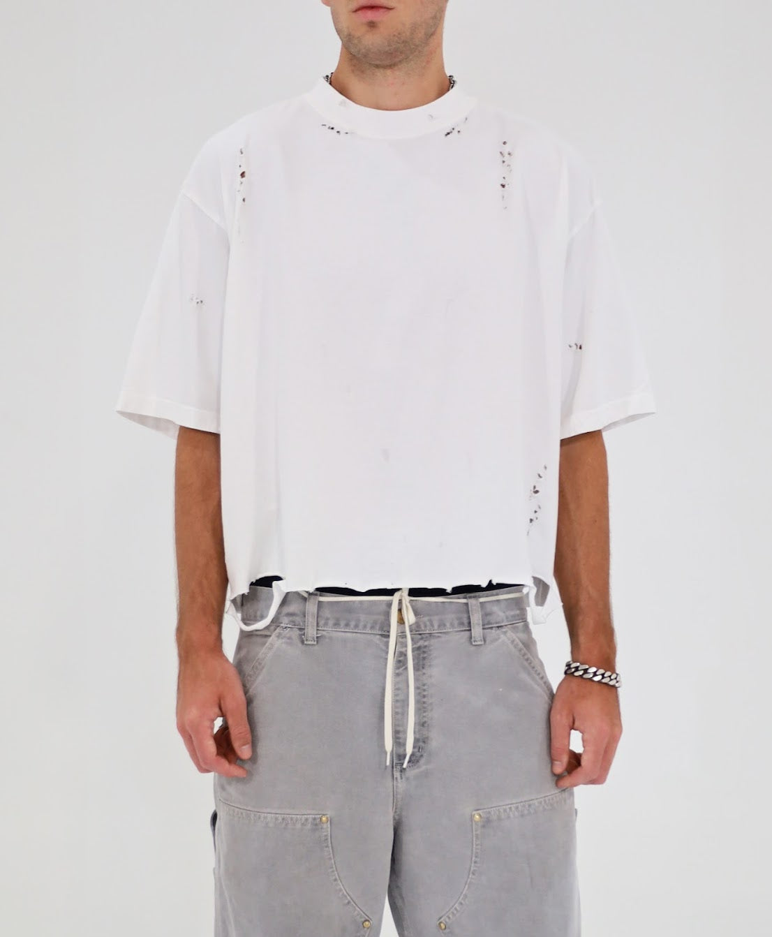 Distressed Crop T-Shirt (White)