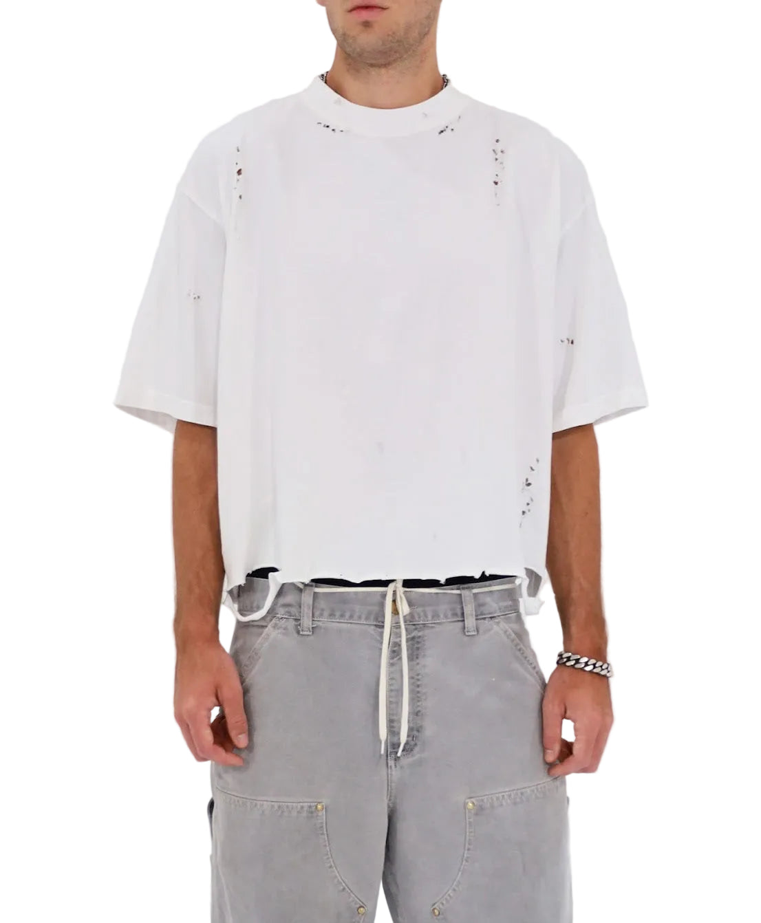 Distressed Crop T-Shirt (White)