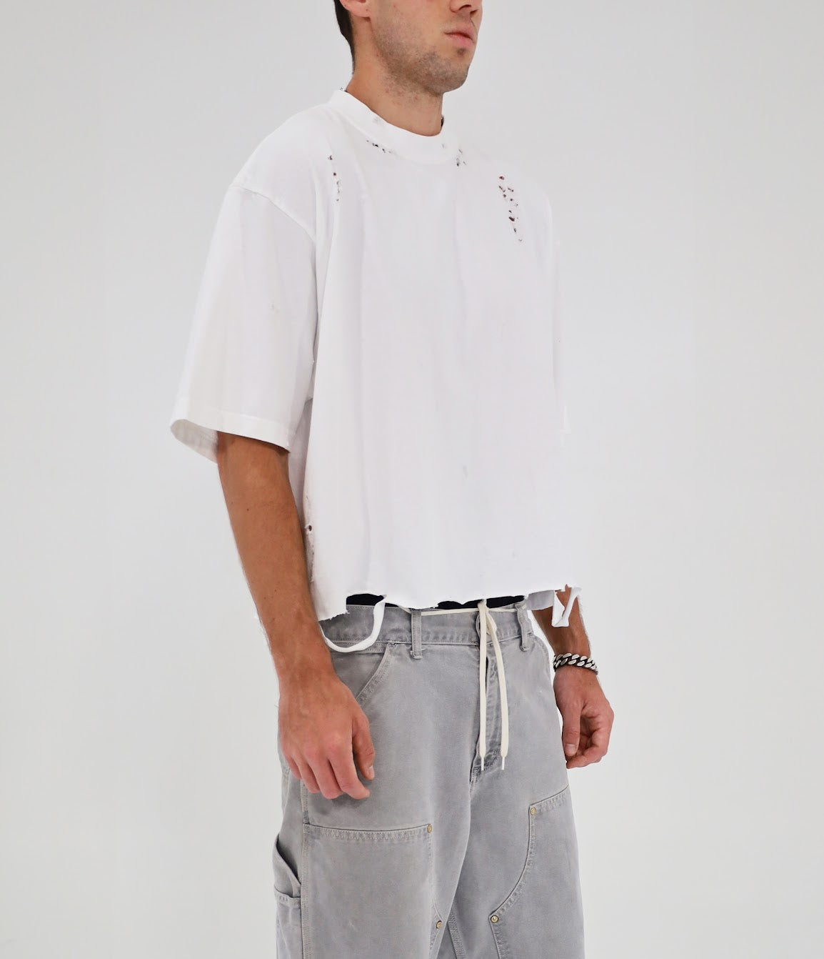 Distressed Crop T-Shirt (White)