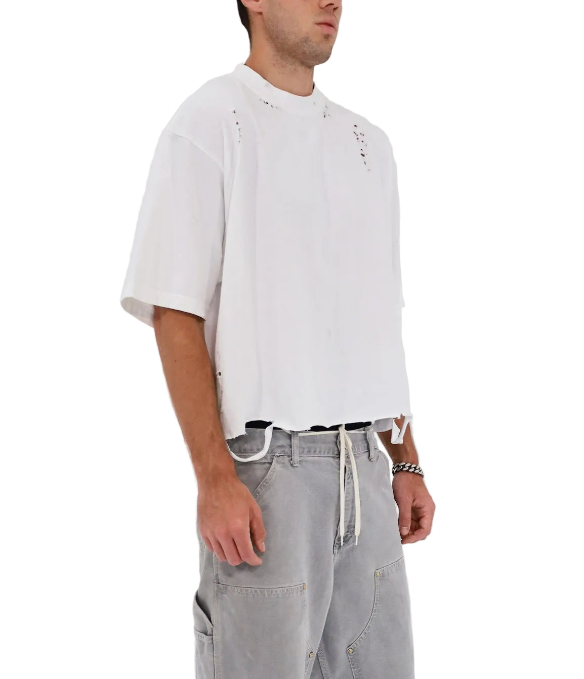 Distressed Crop T-Shirt (White)