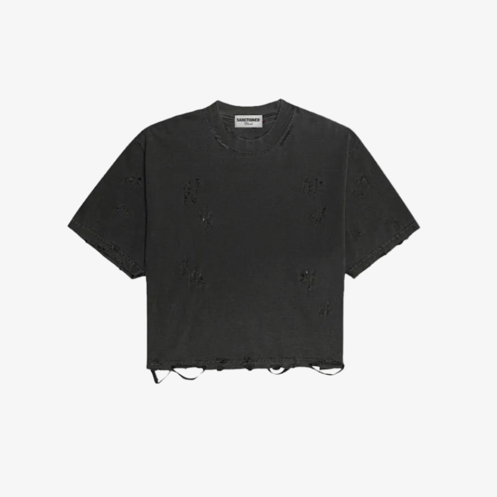 Distressed Crop T-Shirt (Pepper)