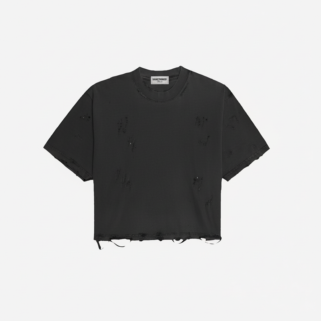 Distressed Crop T-Shirt (Pepper)