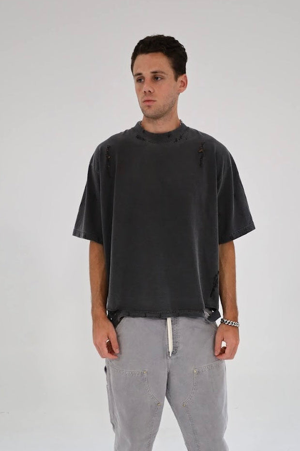 Distressed Oversized T Shirt (Pepper)