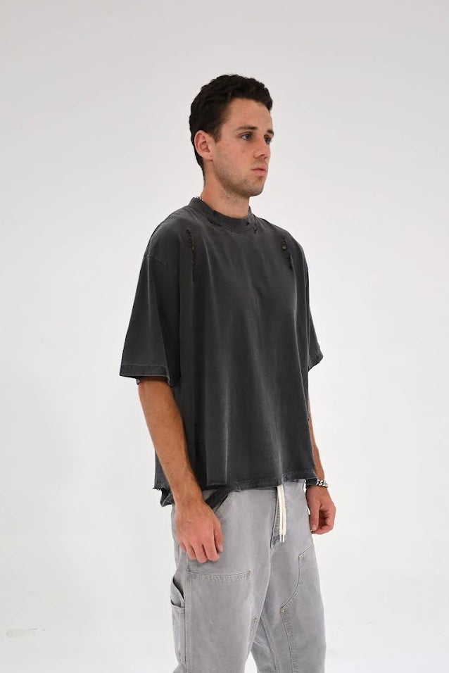 Distressed Oversized T Shirt (Pepper)