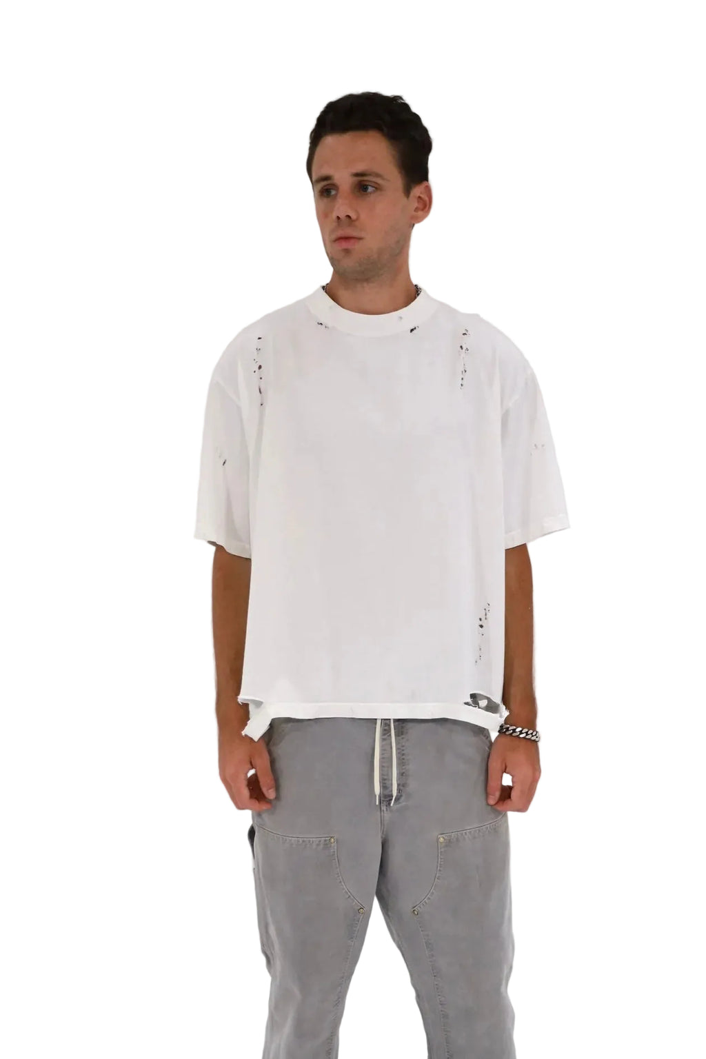 Distressed Oversized T-Shirt (White)