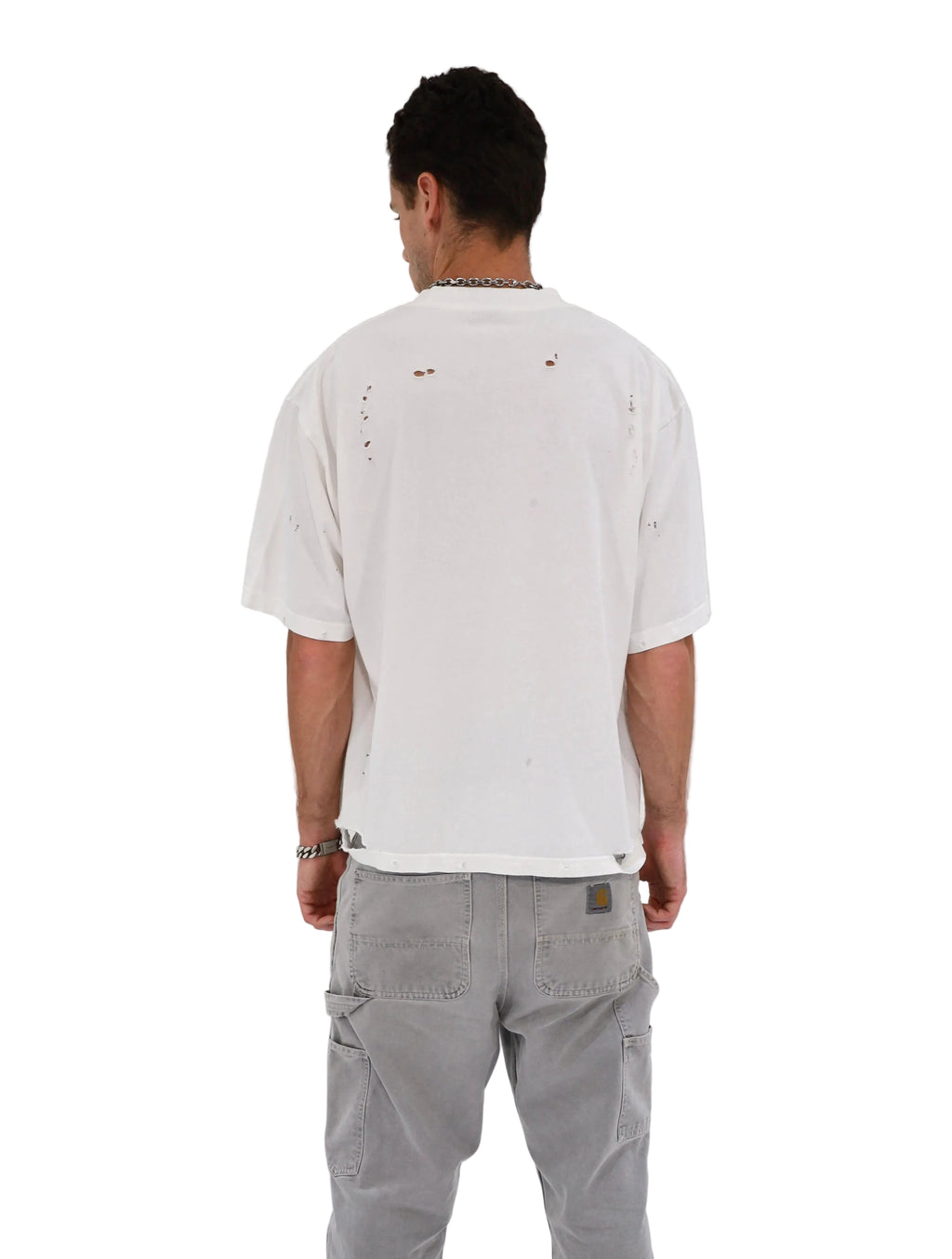 Distressed Oversized T-Shirt (White)
