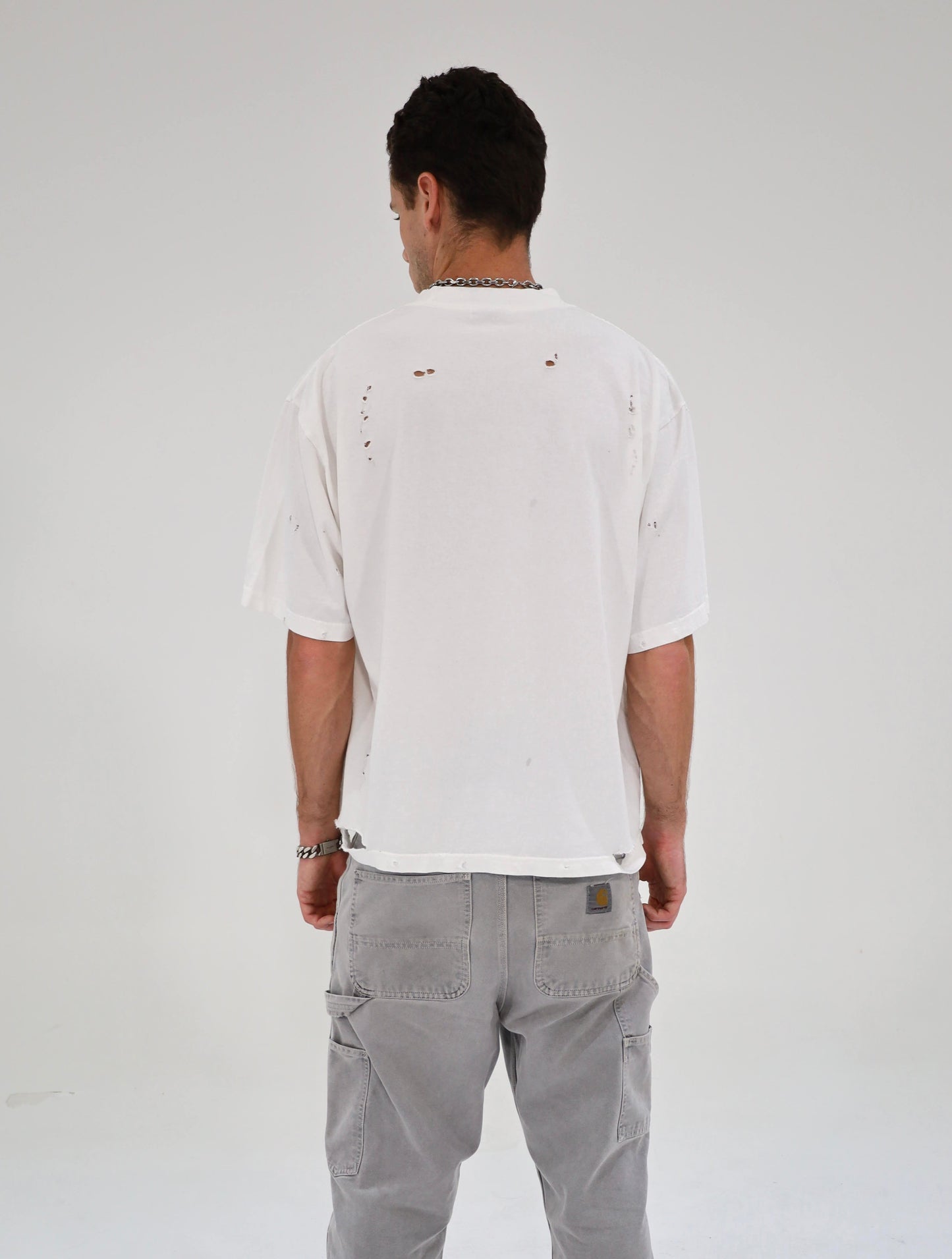 Distressed Oversized T-Shirt (White)