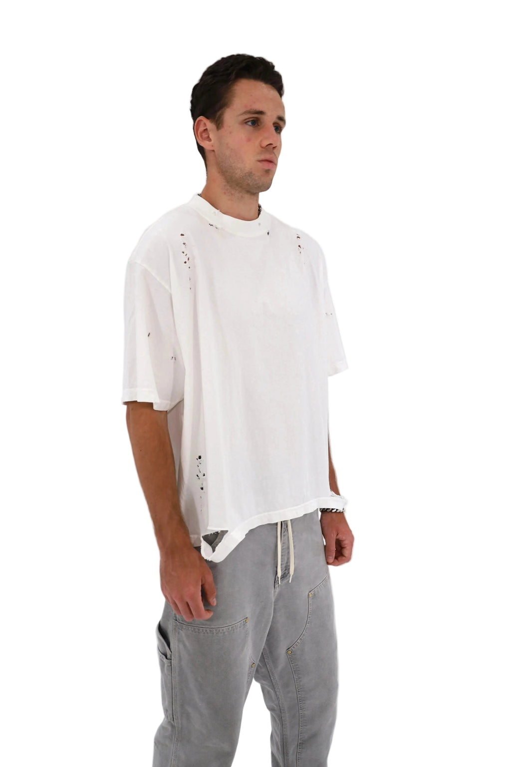 Distressed Oversized T-Shirt (White)