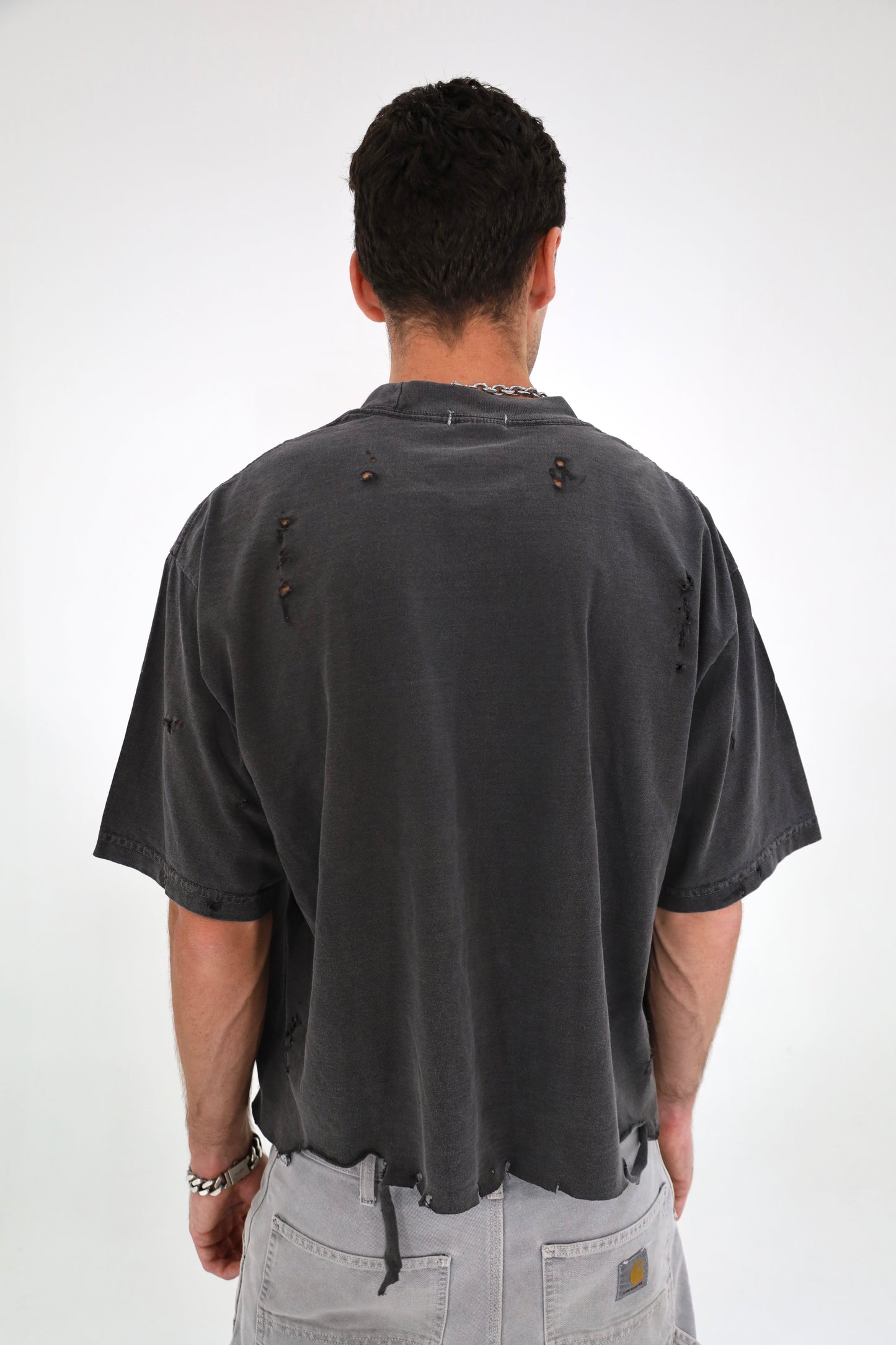 Distressed Crop T-Shirt (Pepper)