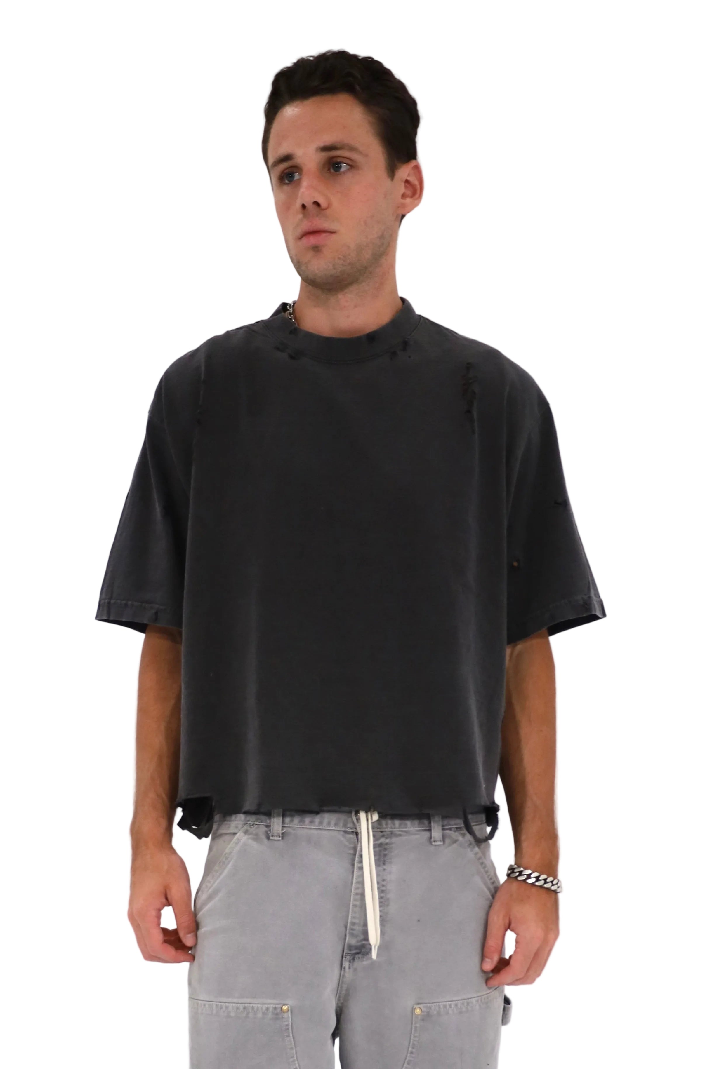 Distressed Crop T-Shirt (Pepper)