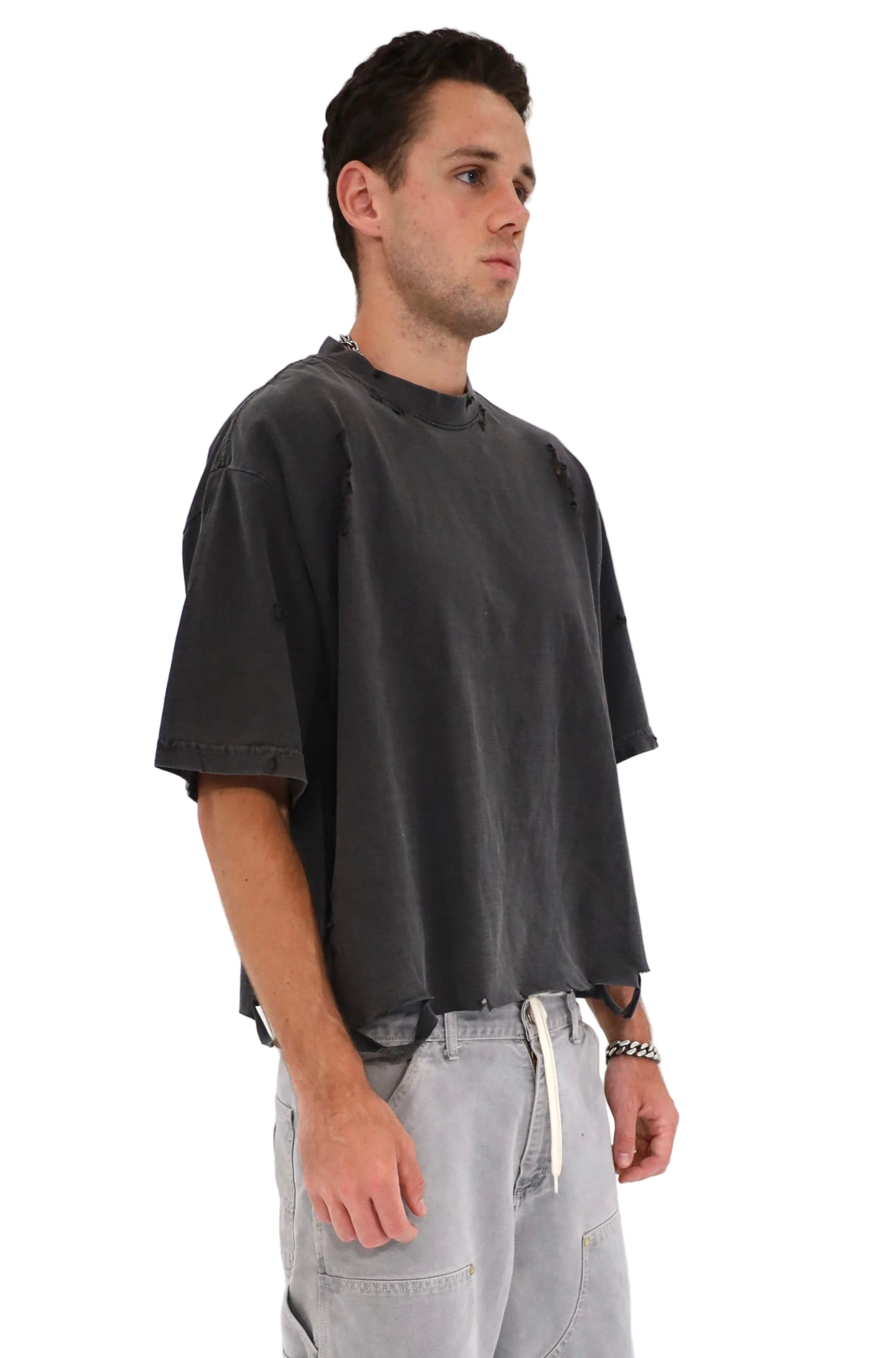 Distressed Crop T-Shirt (Pepper)