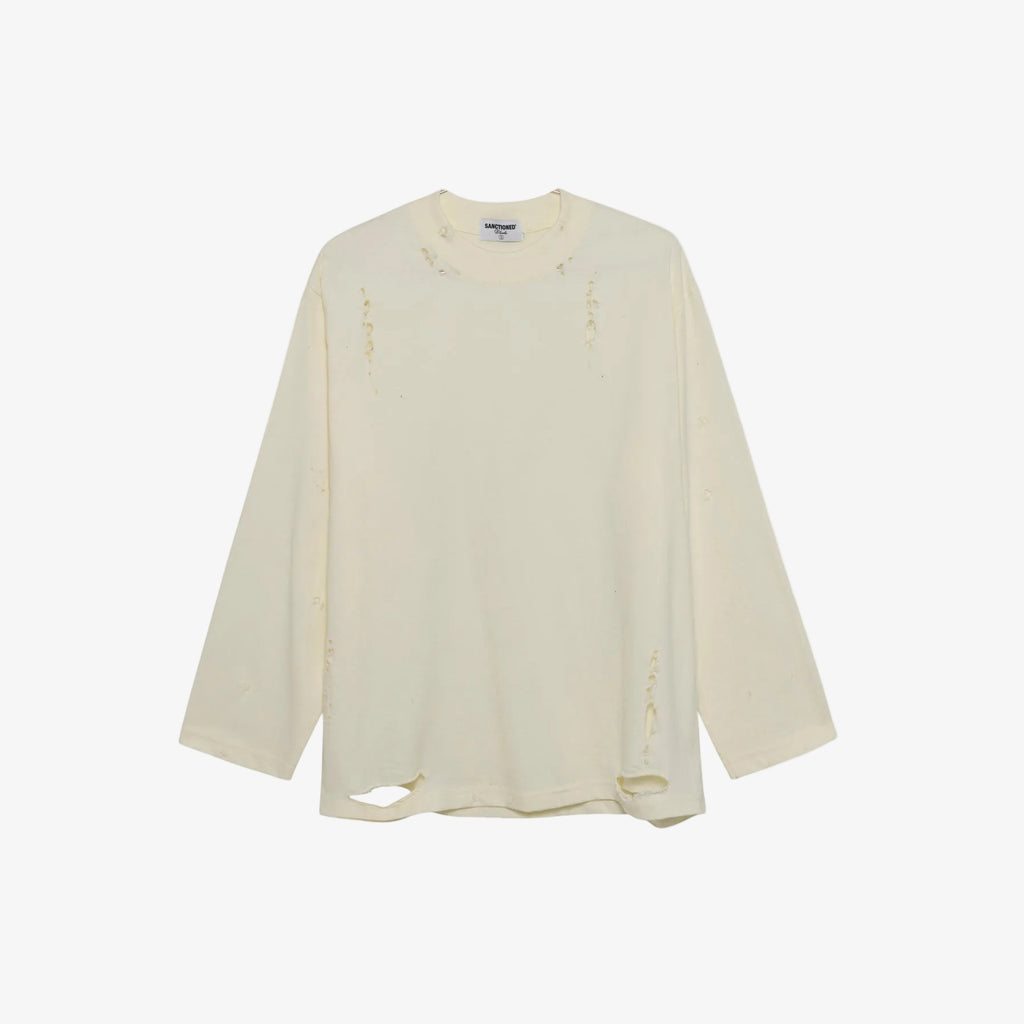 Distressed Oversized Long Sleeve (Cream)